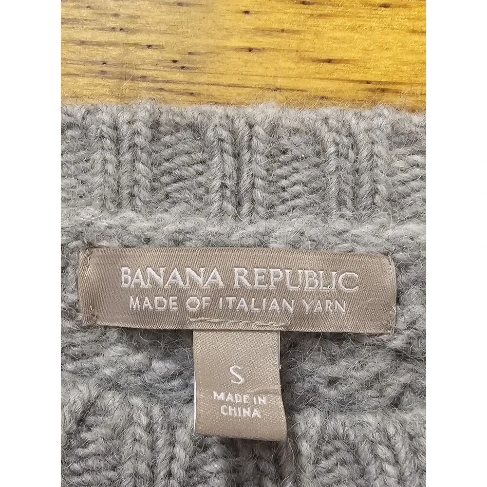 Banana Republic Star Stitch Crew Sweater Womens S Grey Alpaca Merino Wool EUC